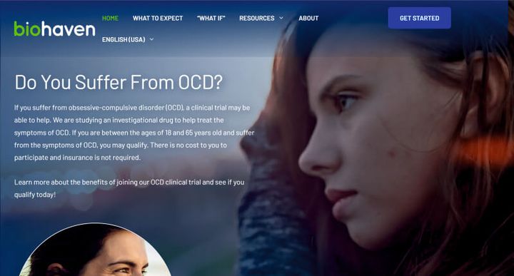 Biohaven OCD Trials – website screenshot