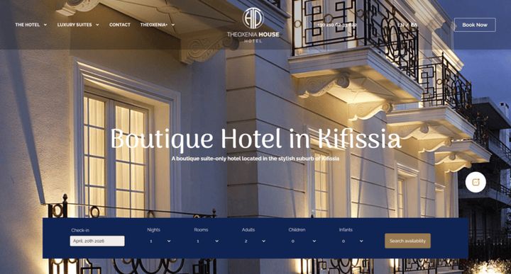Theoxenia House Hotel – website screenshot
