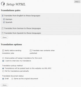 Opções de tradução