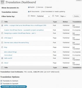 Painel de tradução no WPML