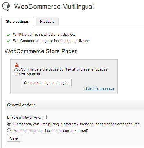 WPML Multilingual & Multicurrency for WooCommerce admin page