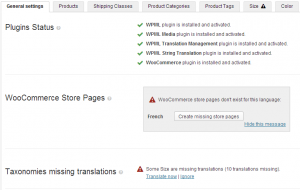 סטטוס והתראות של WPML Multilingual & Multicurrency for WooCommerce