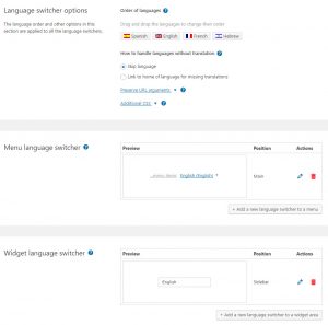 The new language switcher settings