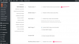 Where to find the Themify Cache and WordPress Menus Cache