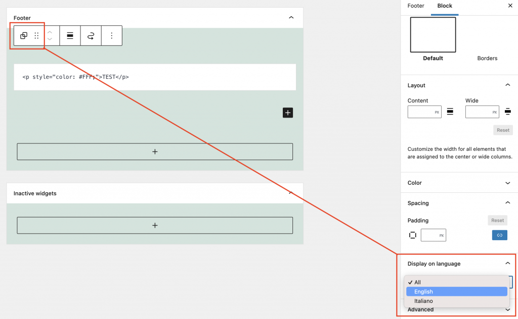 Displaying a custom HTML widget on specific languages