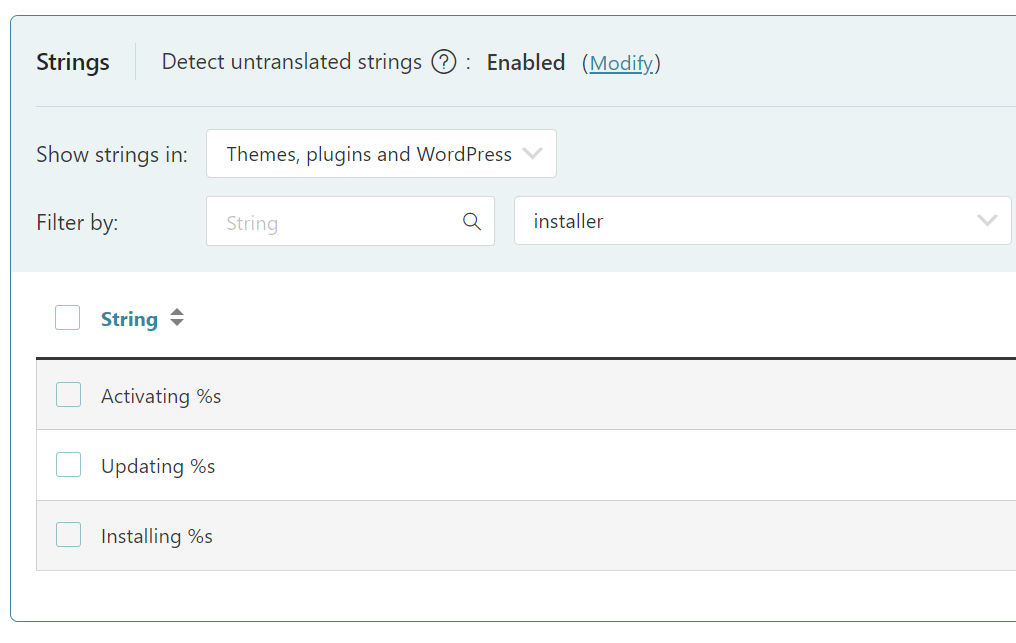 Selecting theme strings in the Other Texts (Strings) section