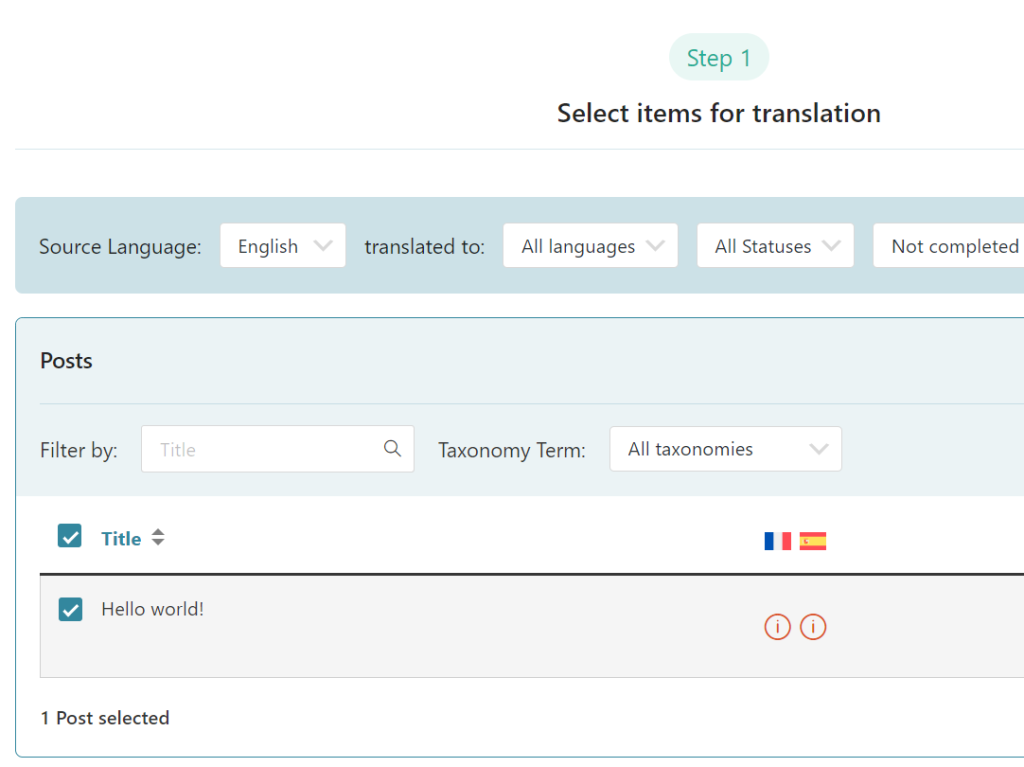 Sending content for translation in WPML's Translation Dashboard