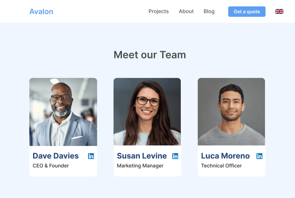 Team page in English