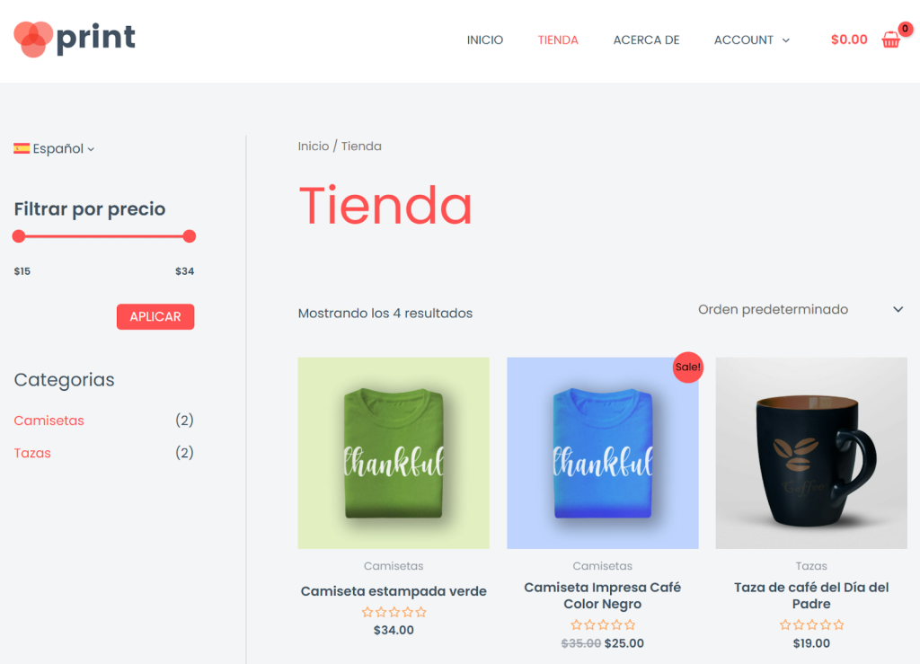 WooCommerce store in Spanish