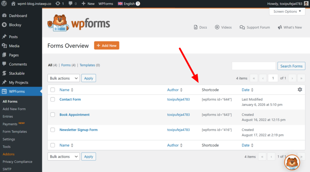 A shortcode for a form