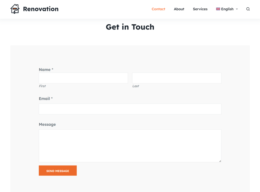 Contact form in English