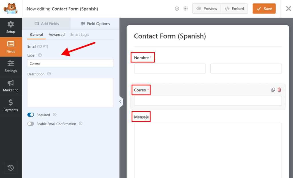 Replacing texts with Spanish translations