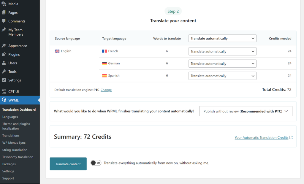 Choosing translation method