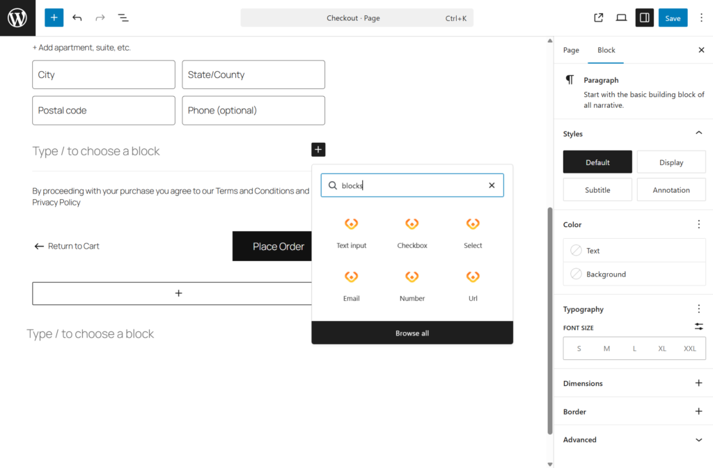 Kassenfelder für WooCommerce Blocks