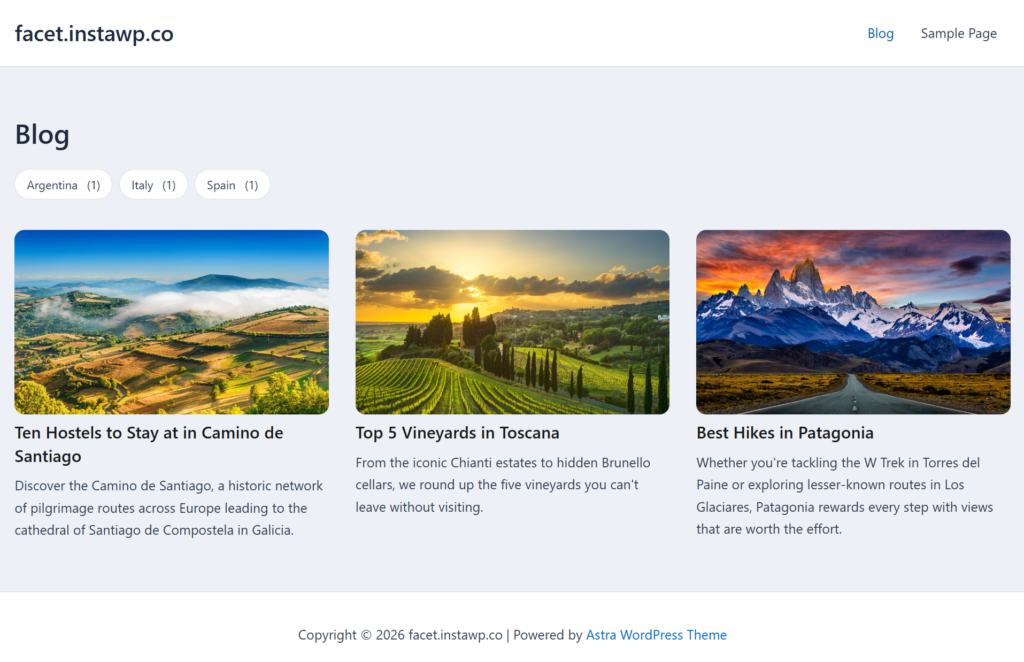 Facet listing with filter