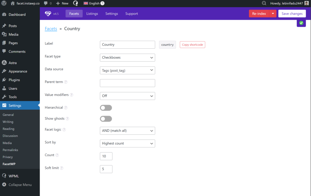 FacetWP filter setup